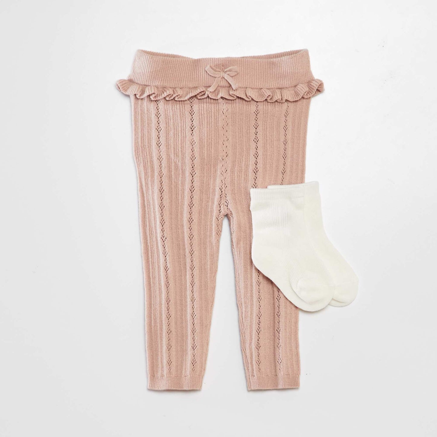 Openwork knit leggings + socks BEIGE