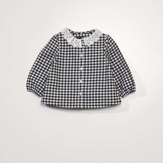 Checked blouse with Peter Pan collar WHITE