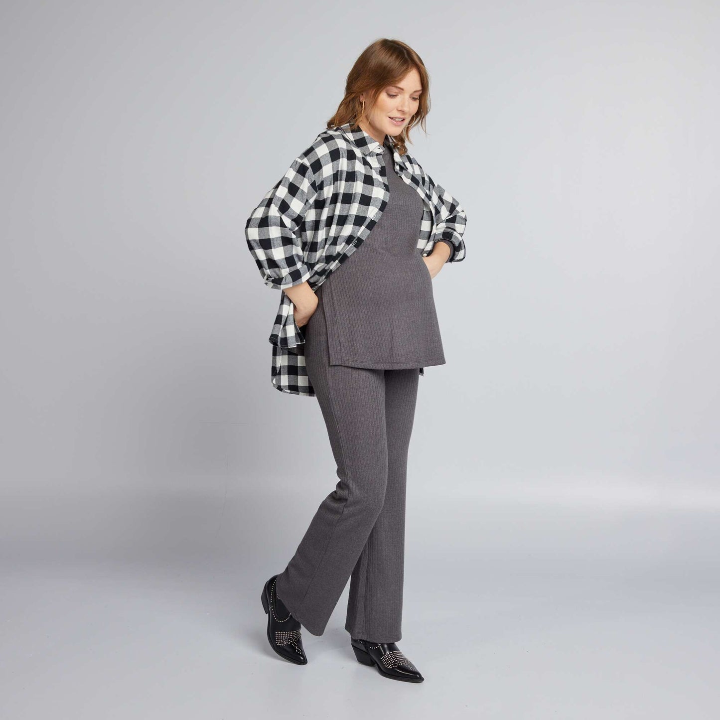 Round neck loose fit maternity sweater GREY
