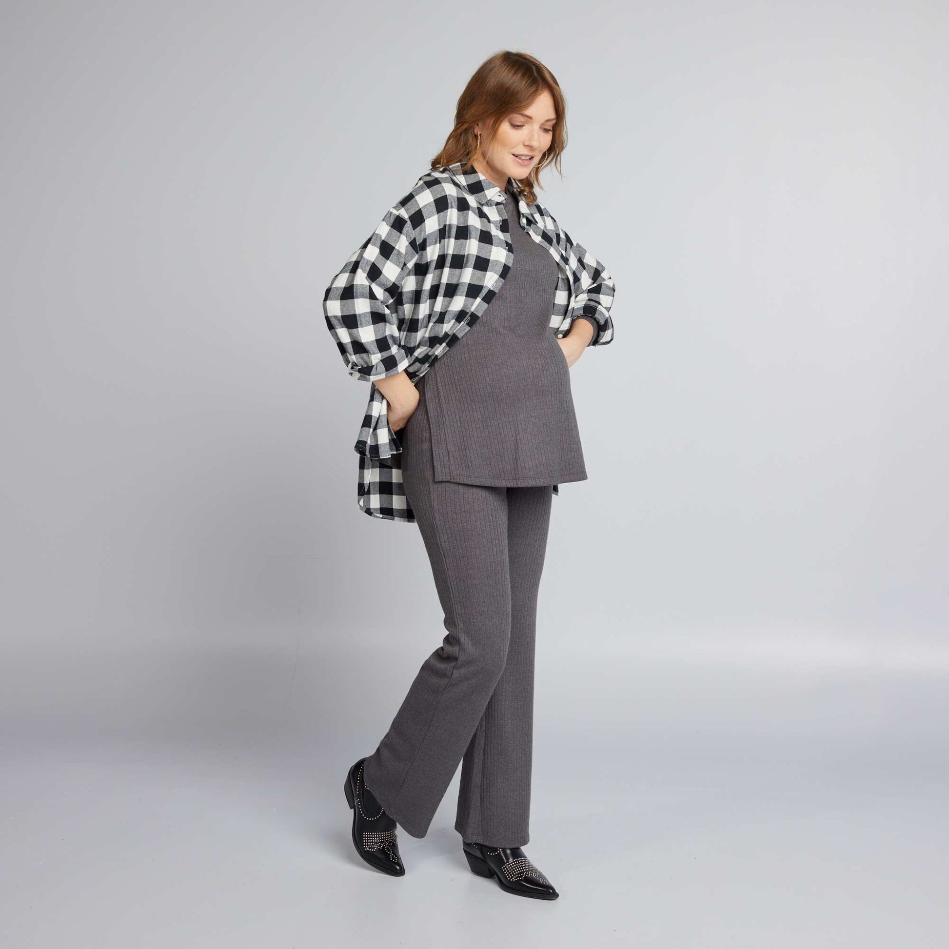 Round neck loose fit maternity sweater GREY