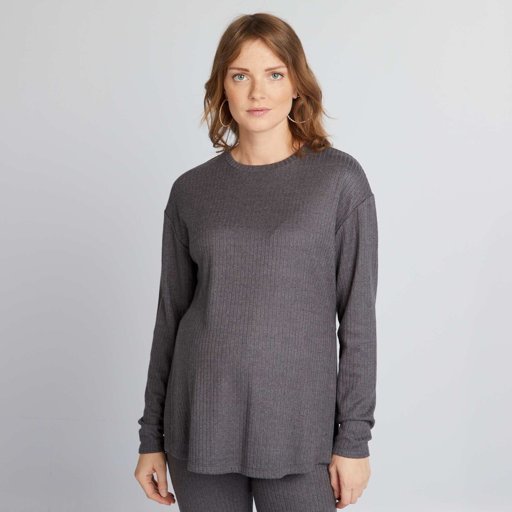 Round neck loose fit maternity sweater GREY