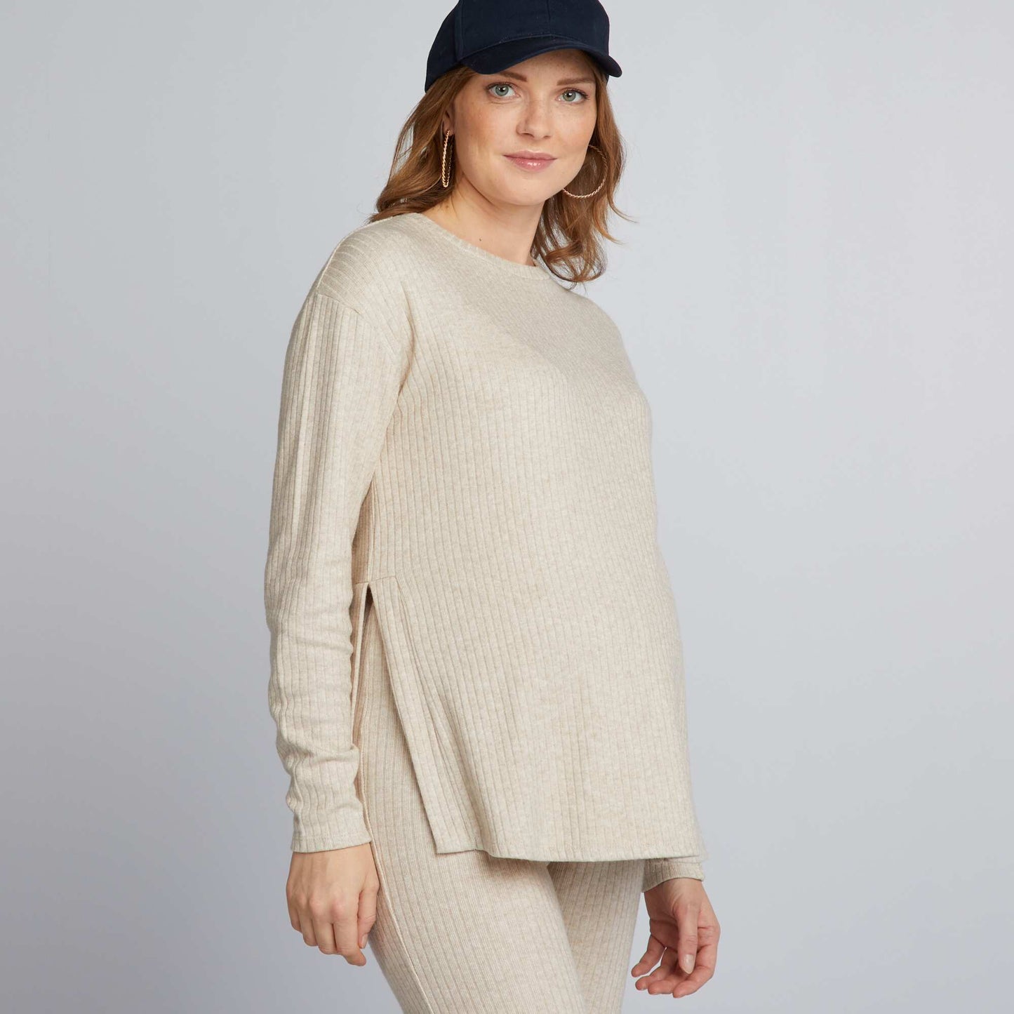 Round neck loose fit maternity sweater BEIGE