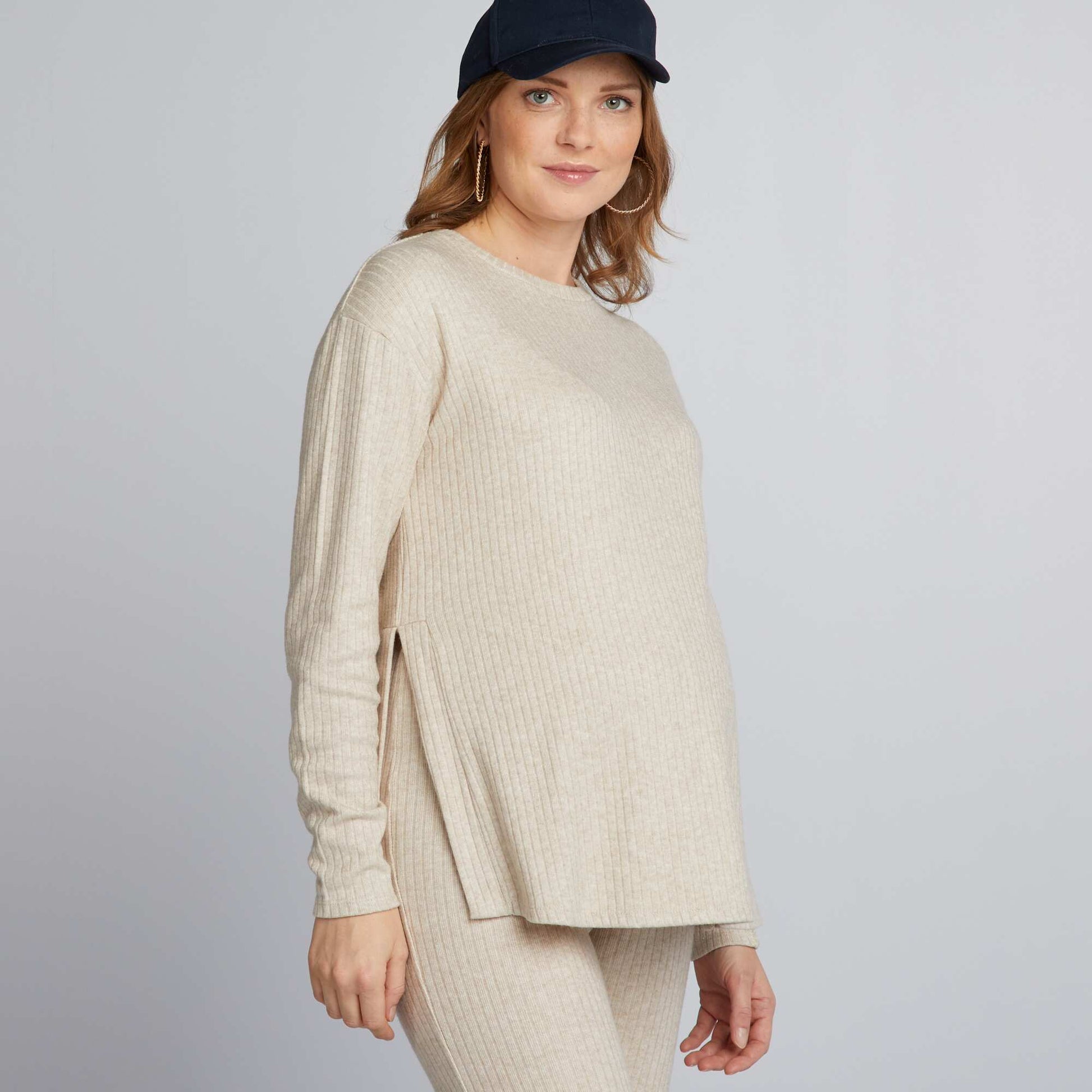 Round neck loose fit maternity sweater BEIGE