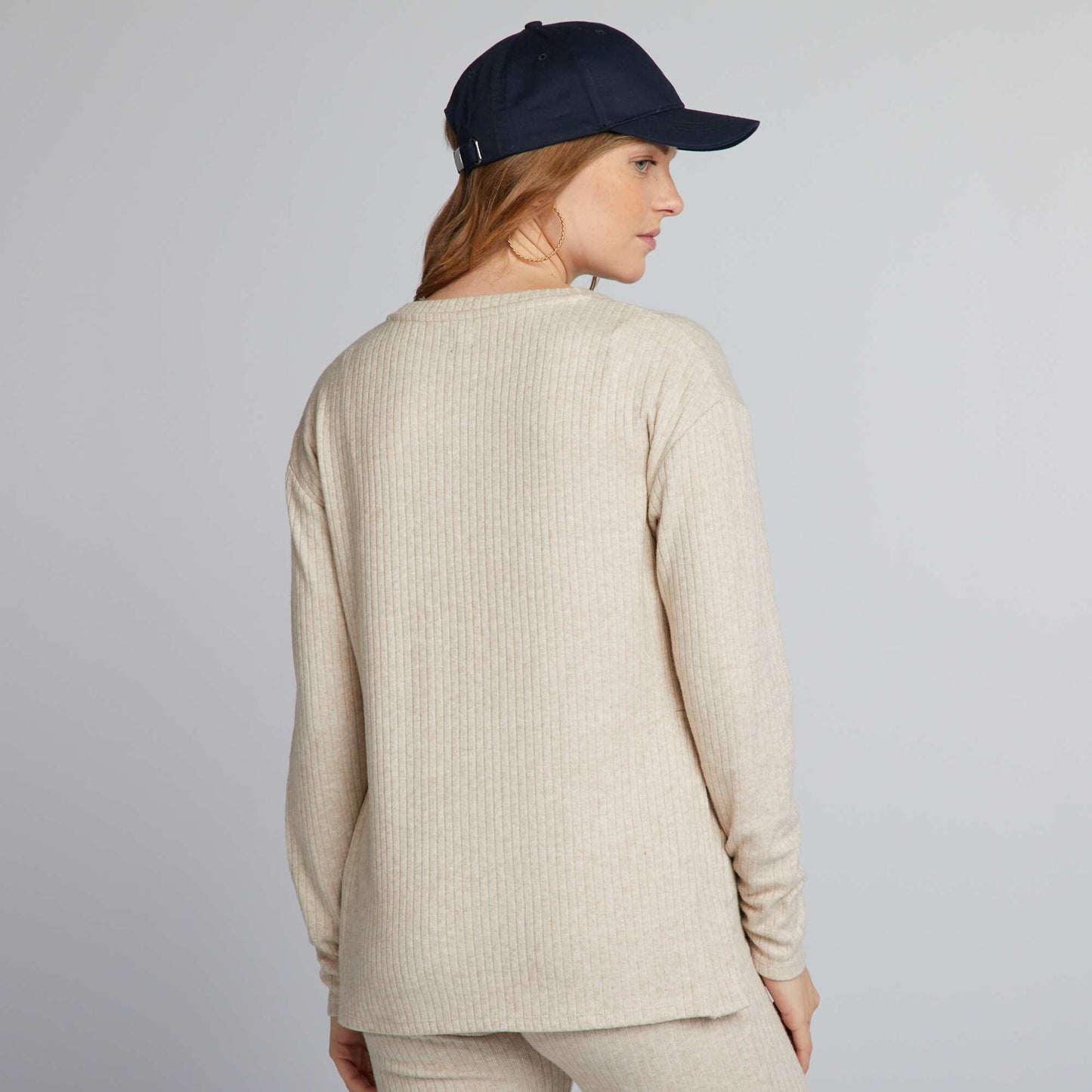 Round neck loose fit maternity sweater BEIGE