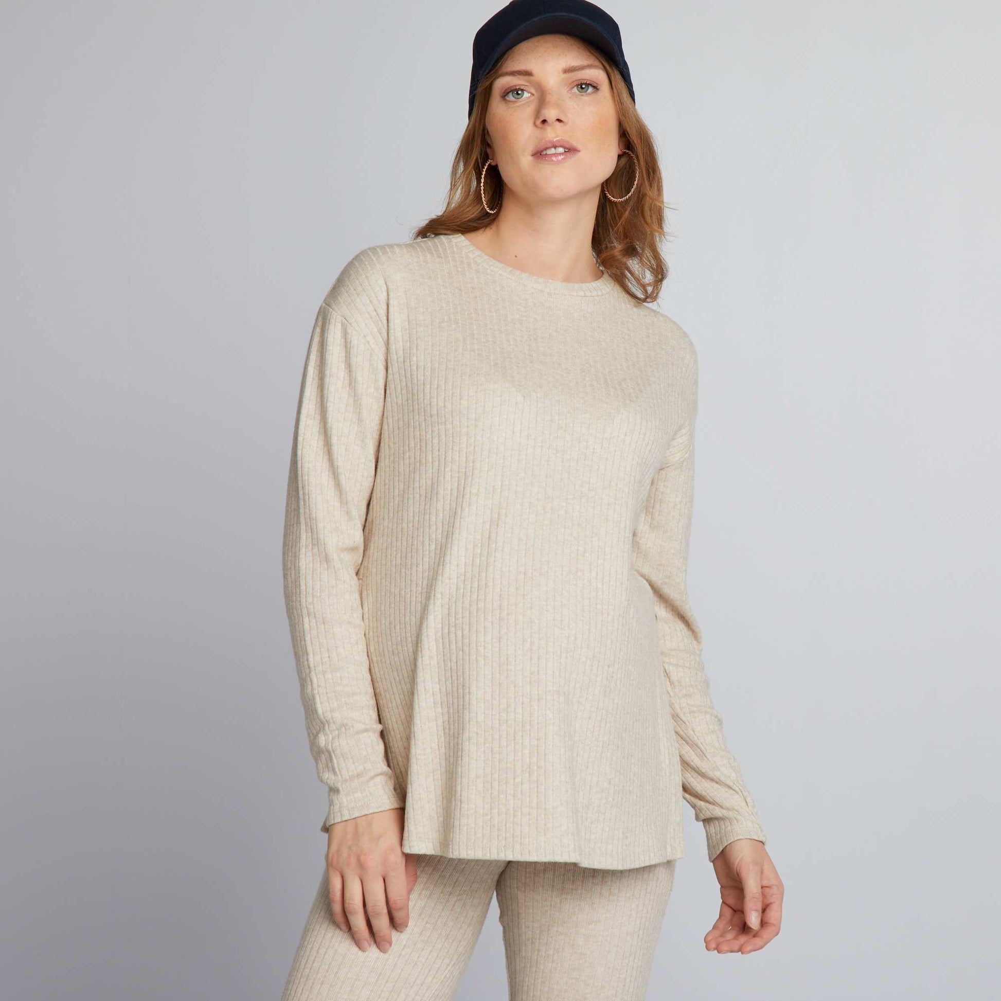 Round neck loose fit maternity sweater BEIGE