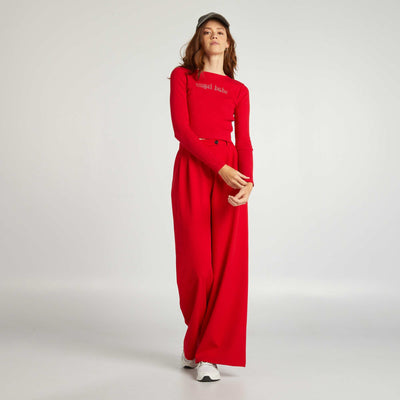 Crop top T-shirt with rhinestone lettering RED TANGO