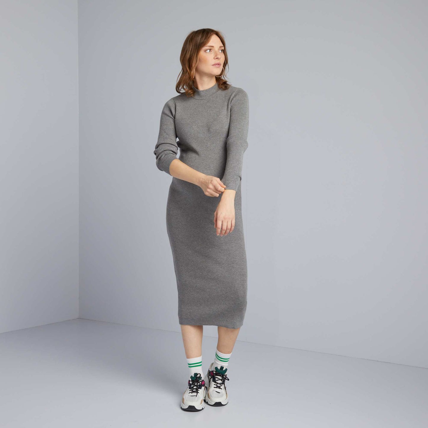 High-neck maternity midi dress M_GREY
