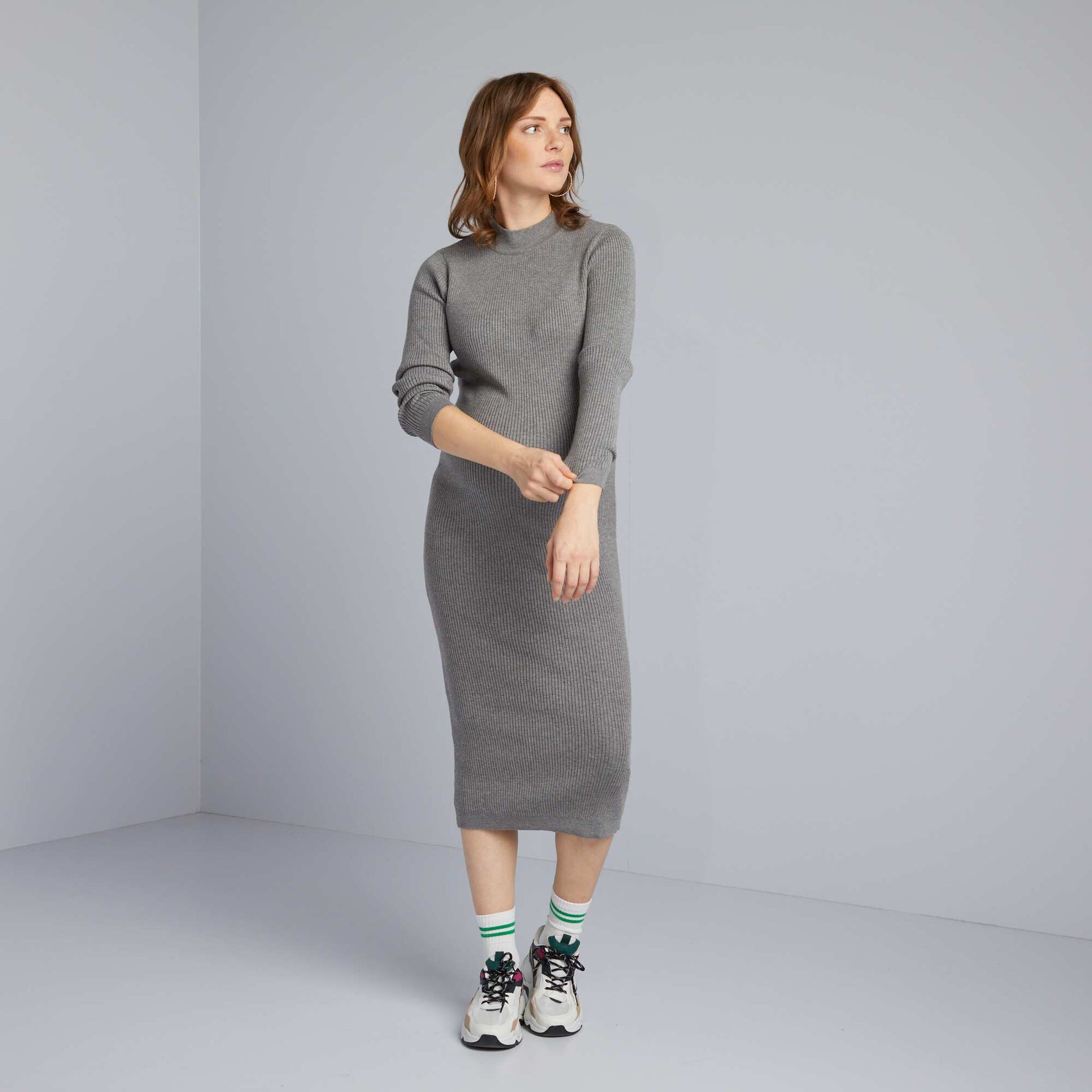 High-neck maternity midi dress M_GREY