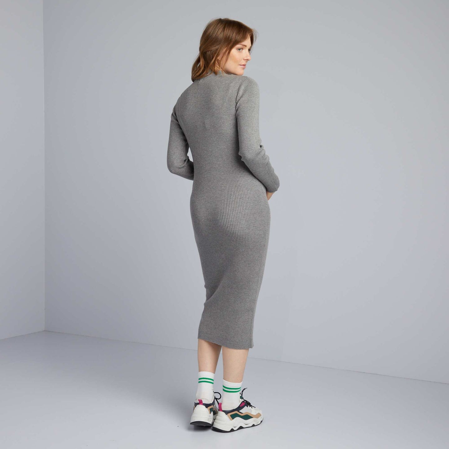 High-neck maternity midi dress M_GREY