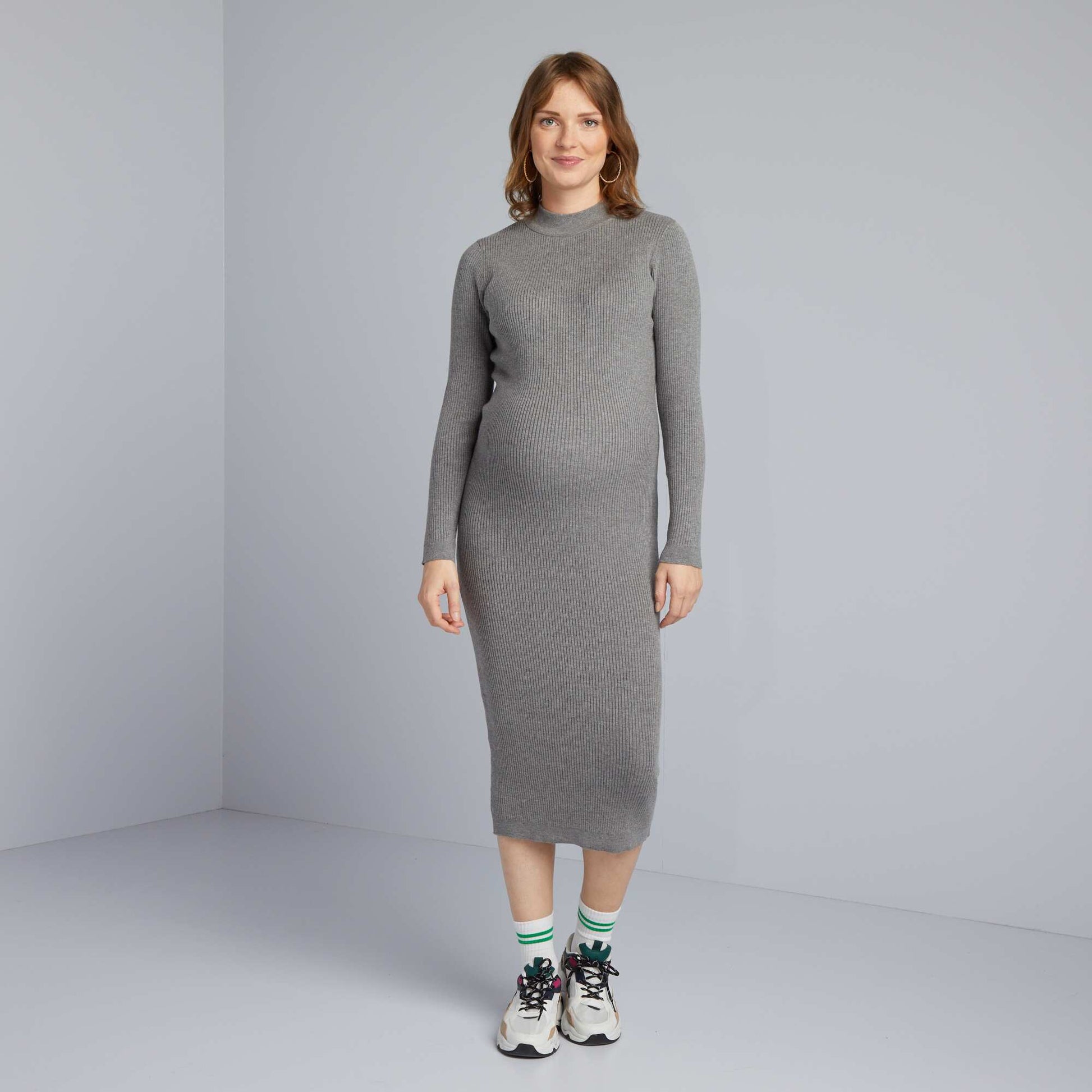 High-neck maternity midi dress M_GREY