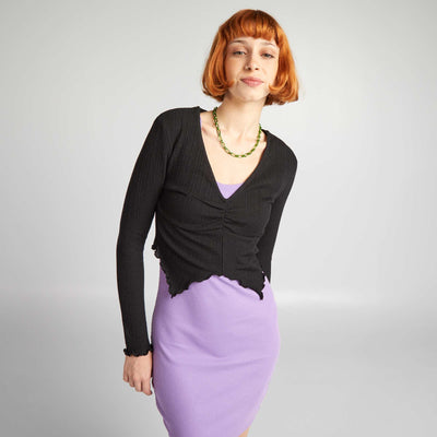 Ribbed knit crop top T-shirt black