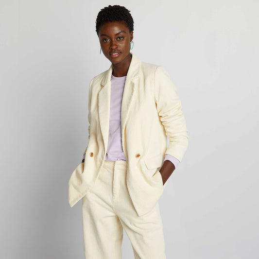 Double-breasted velour blazer WHITE