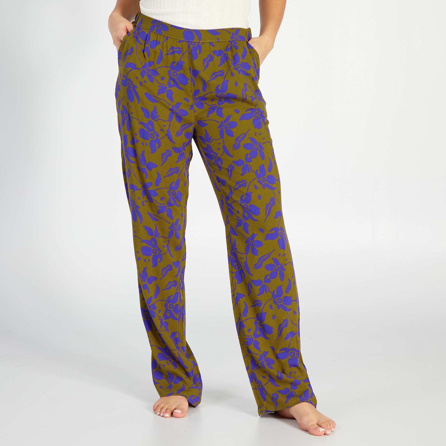 Printed wide-leg pyjama bottoms BROWN