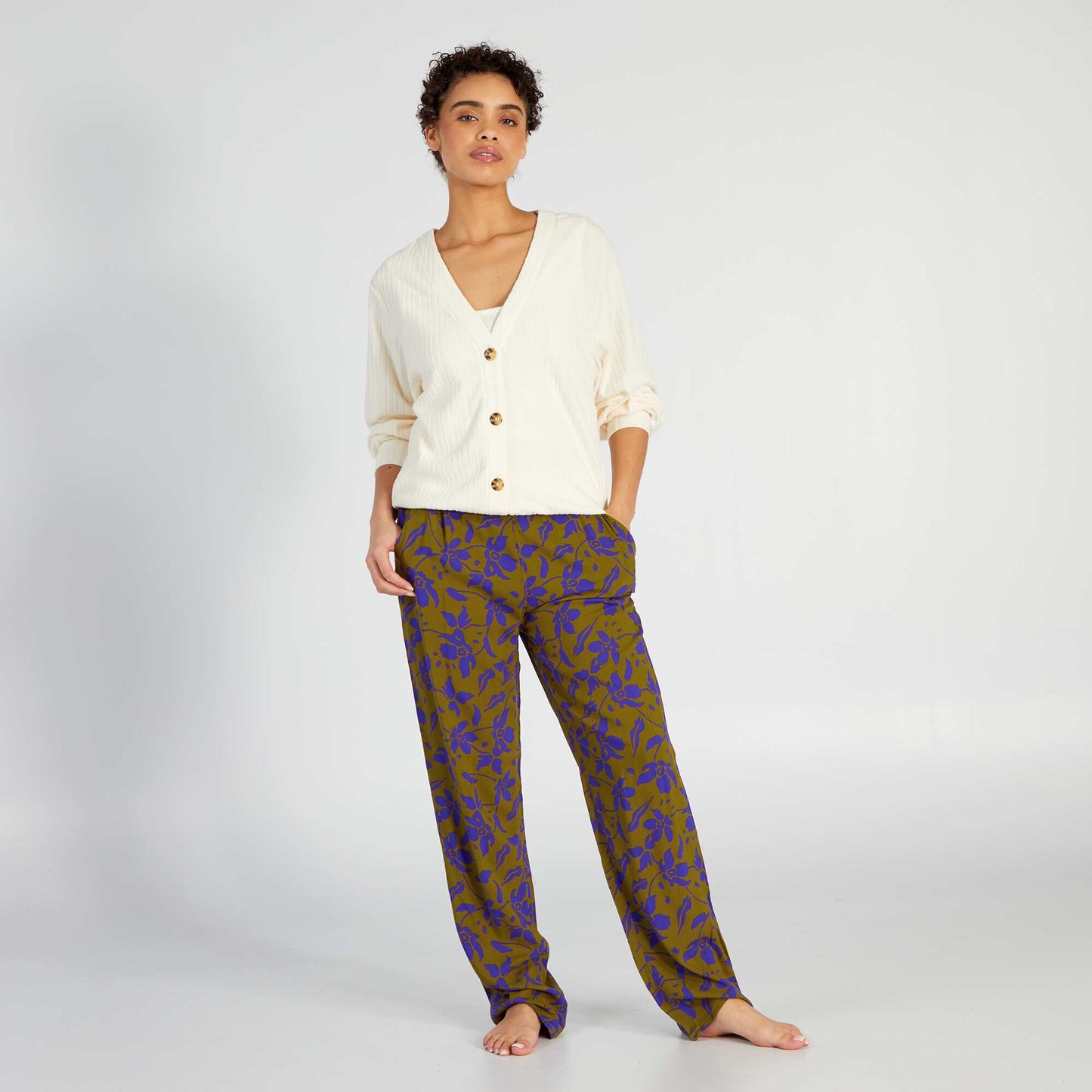 Printed wide-leg pyjama bottoms BROWN