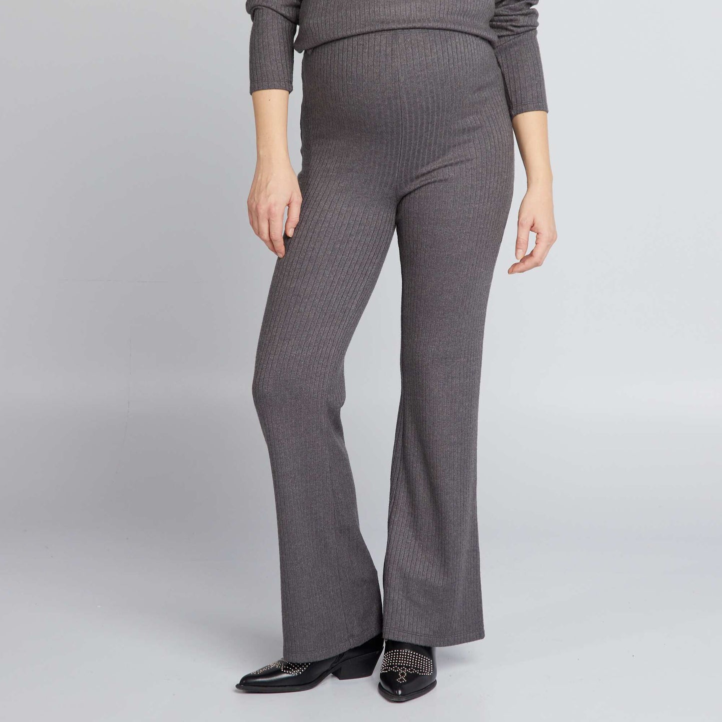 Bootcut ribbed maternity trousers GREY