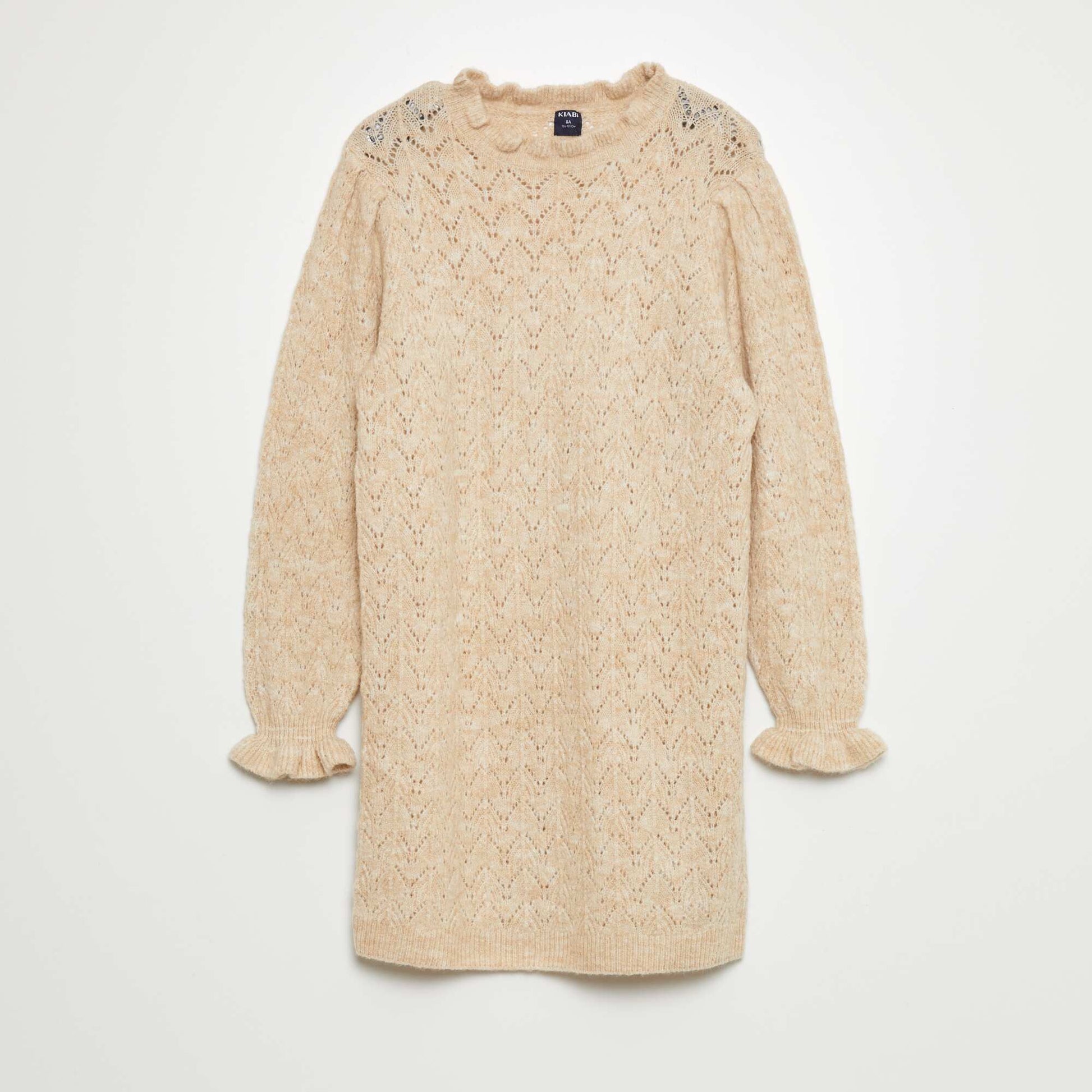 Openwork knit sweater dress BEIGE