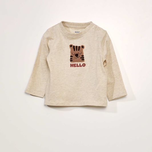 Marled bouclé print T-shirt BEIGE