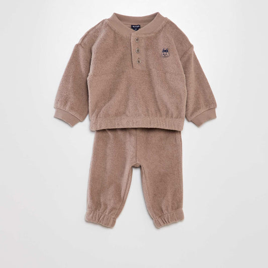 Fleece baby jumper + bottoms set - 2-piece set BEIGE