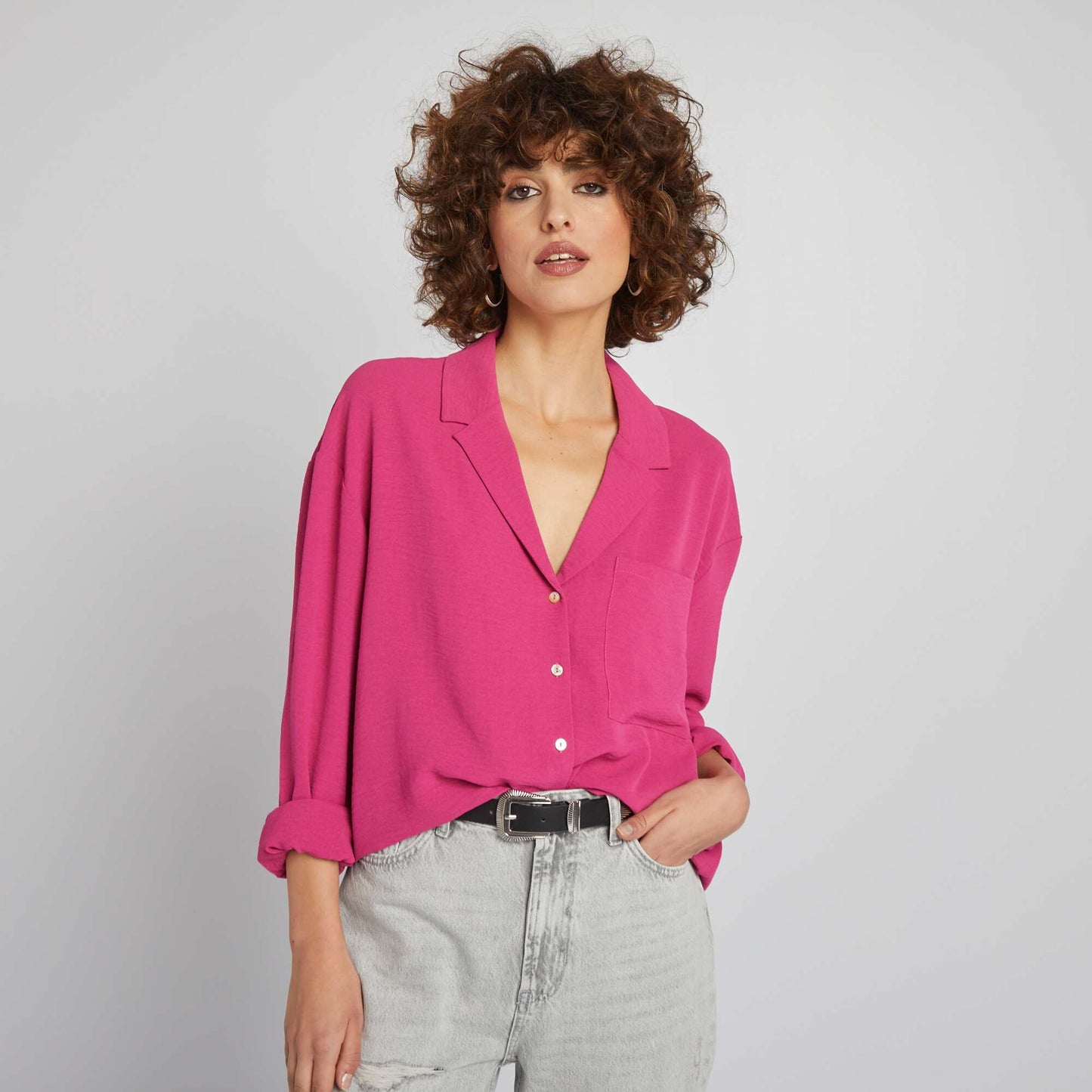 Long-sleeved blouse with pyjama collar PINK