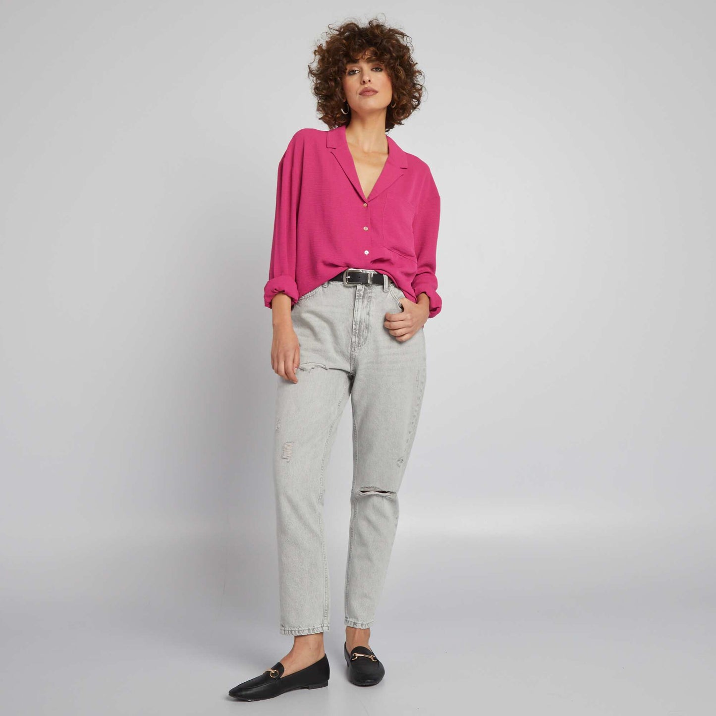 Long-sleeved blouse with pyjama collar PINK