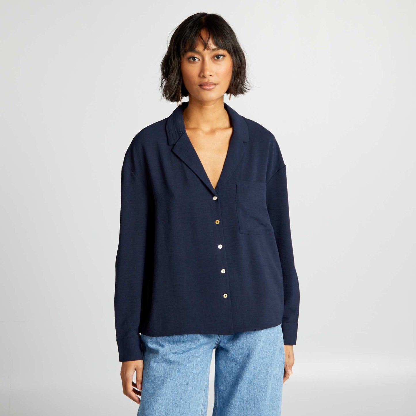 Long-sleeved blouse with pyjama collar BLUE