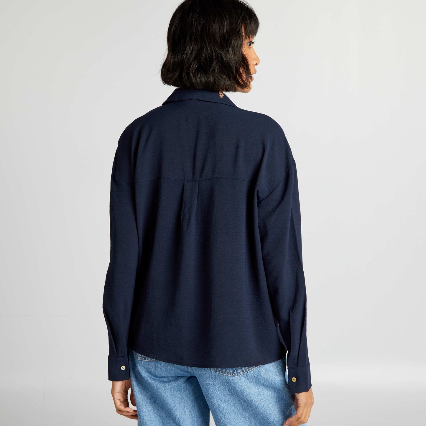 Long-sleeved blouse with pyjama collar BLUE