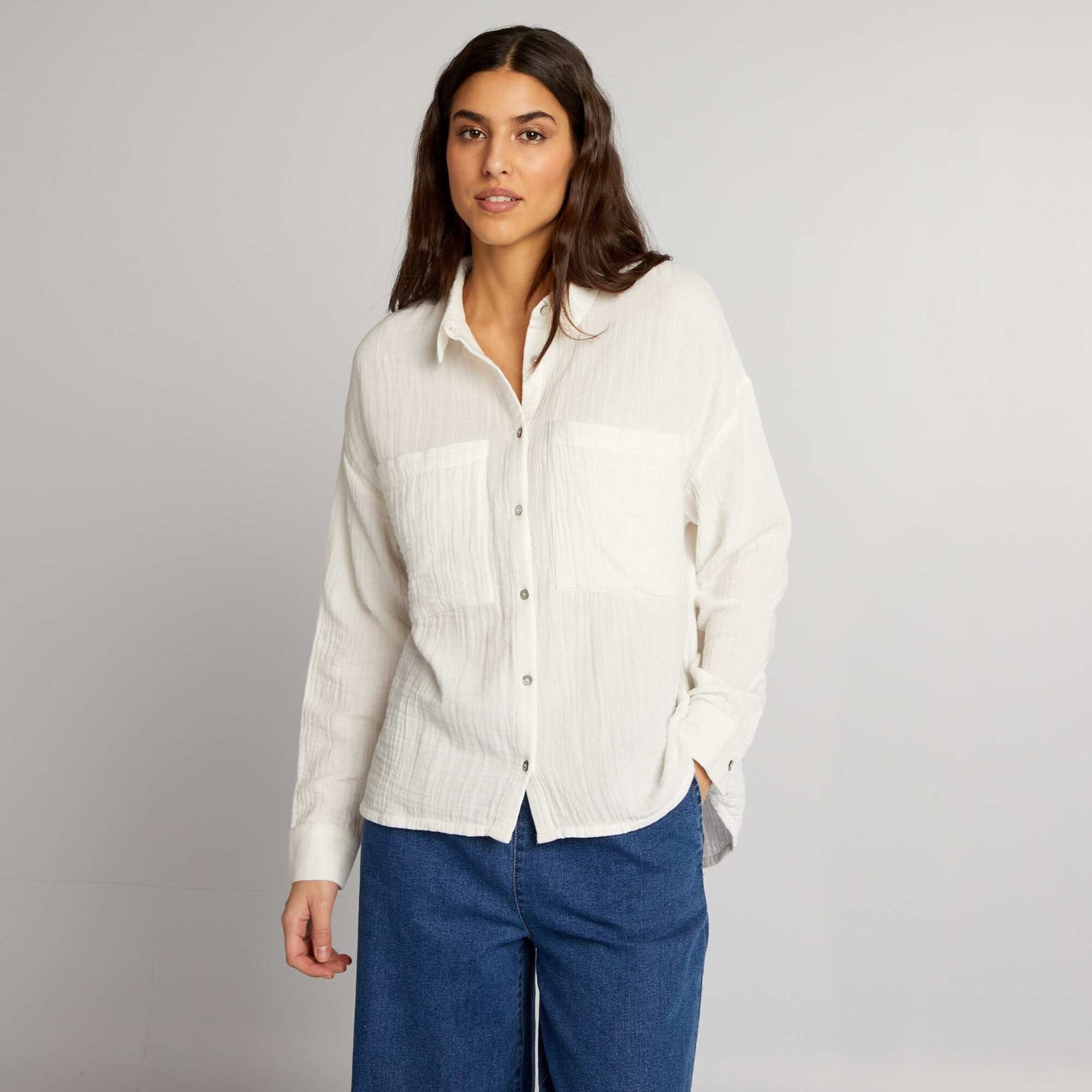 Cotton gauze blouse WHITE