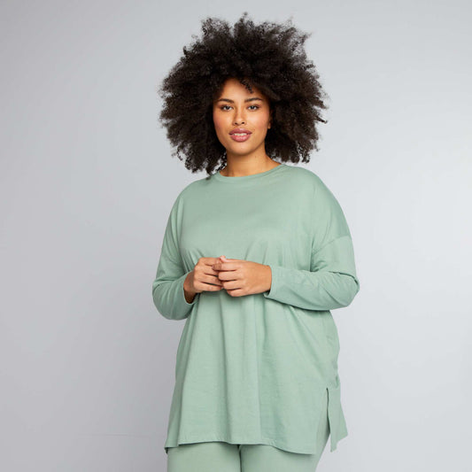 Longline plain jersey T-shirt GREEN