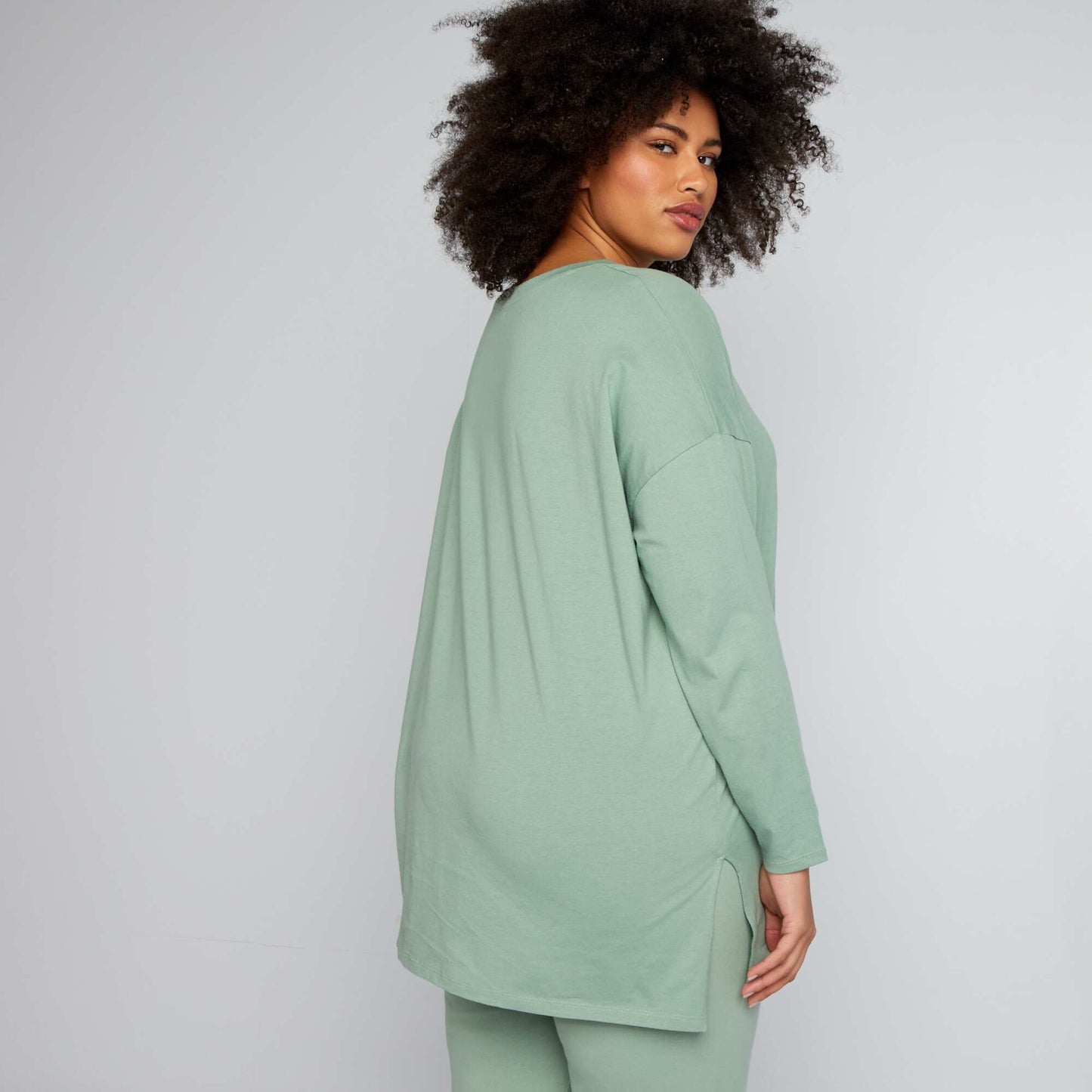 Longline plain jersey T-shirt GREEN