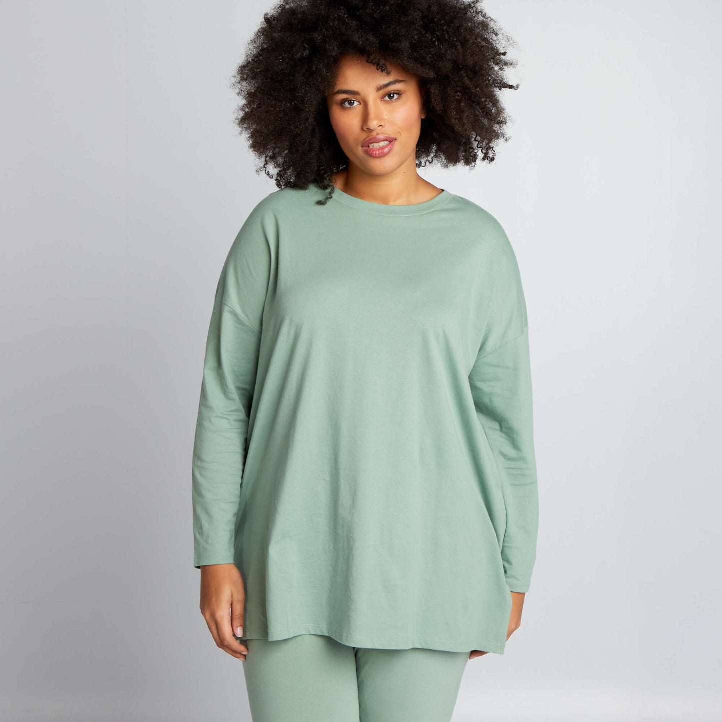 Longline plain jersey T-shirt GREEN