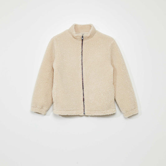 Zip-up sherpa sweatshirt BEIGE