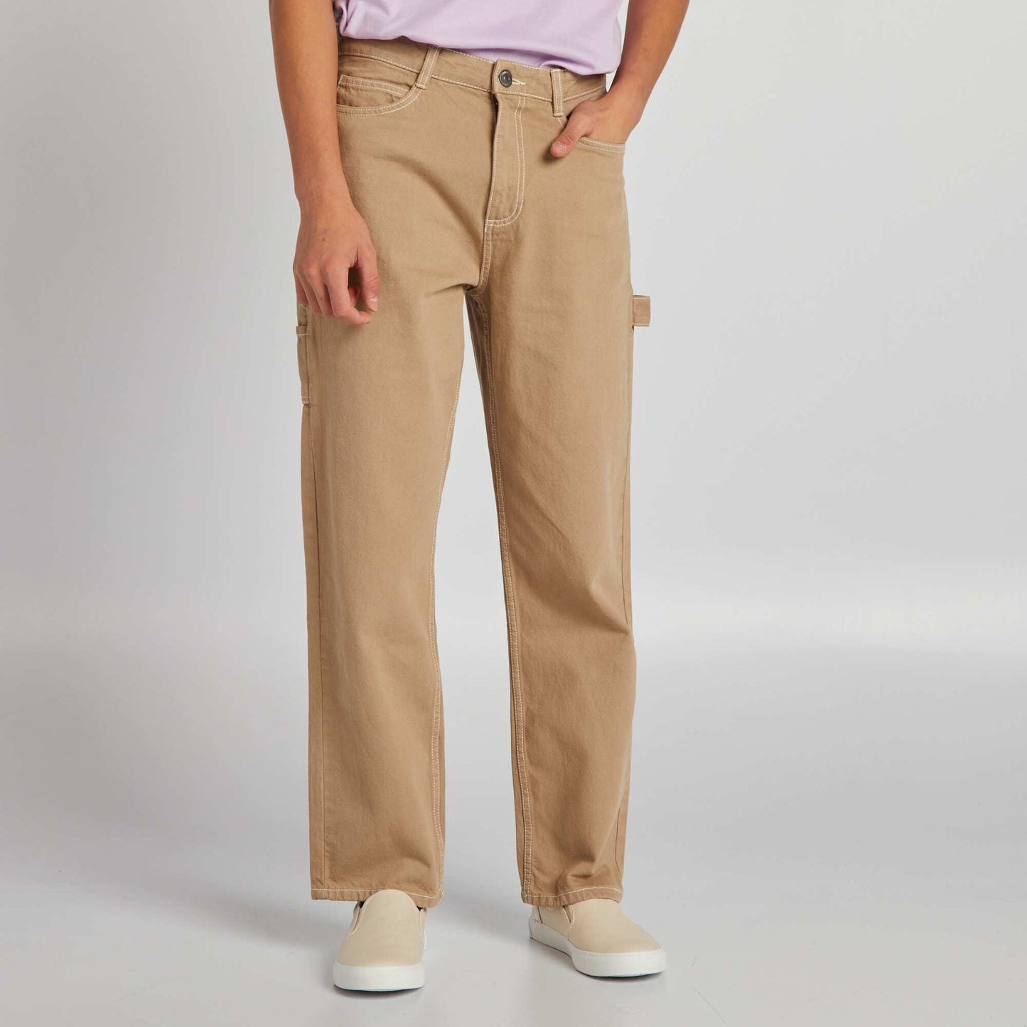 Cargo trousers with contrasting topstitching BEIGE