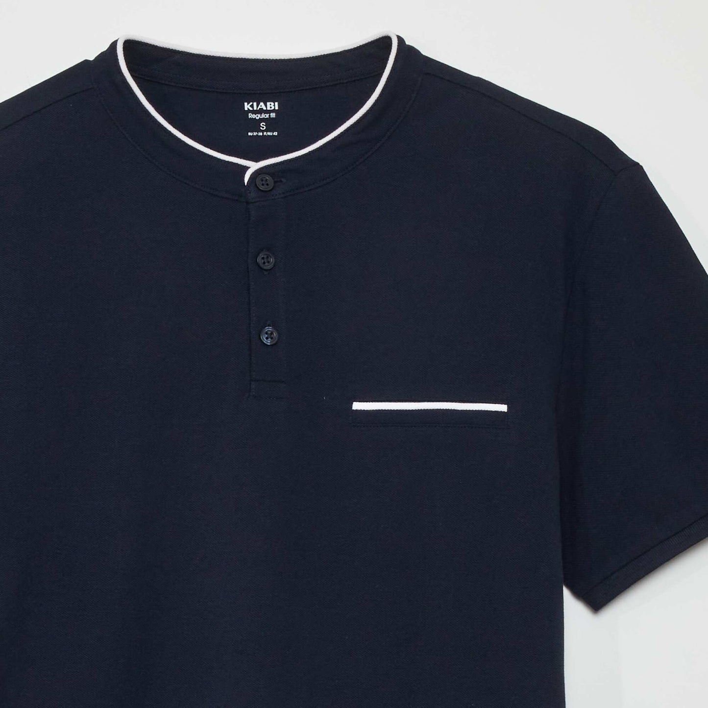 Cotton piqué polo shirt with mandarin collar BLUE