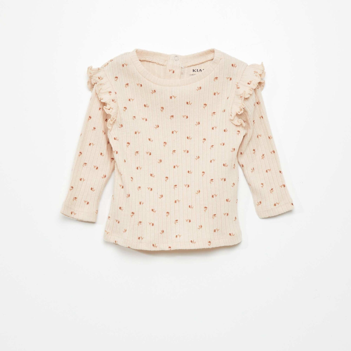 Ruffled ribbed long-sleeved T-shirt PINK