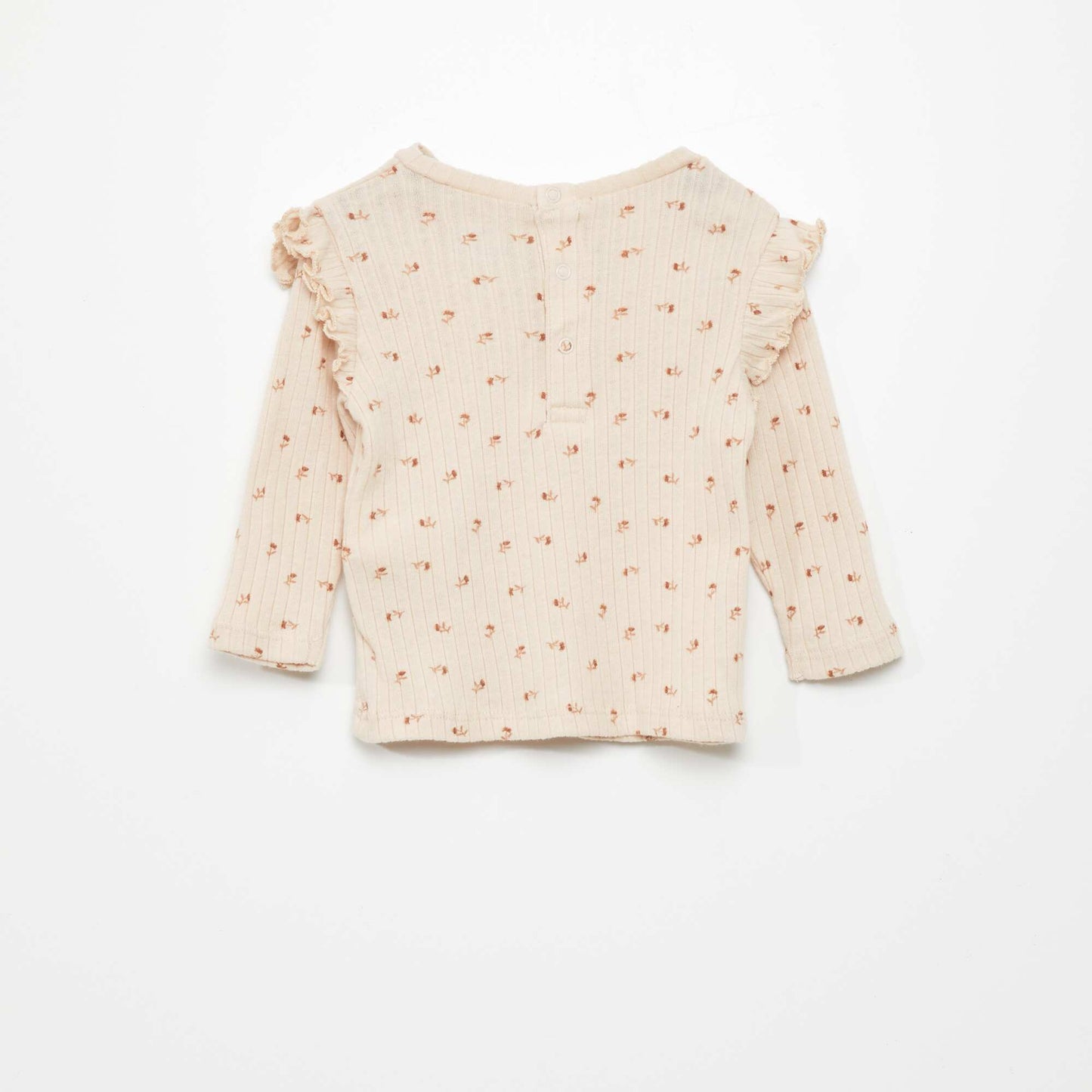 Ruffled ribbed long-sleeved T-shirt PINK