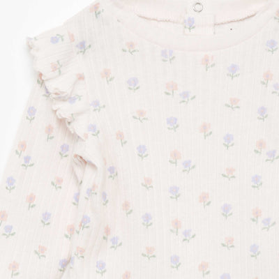 Ruffled ribbed long-sleeved T-shirt PINK