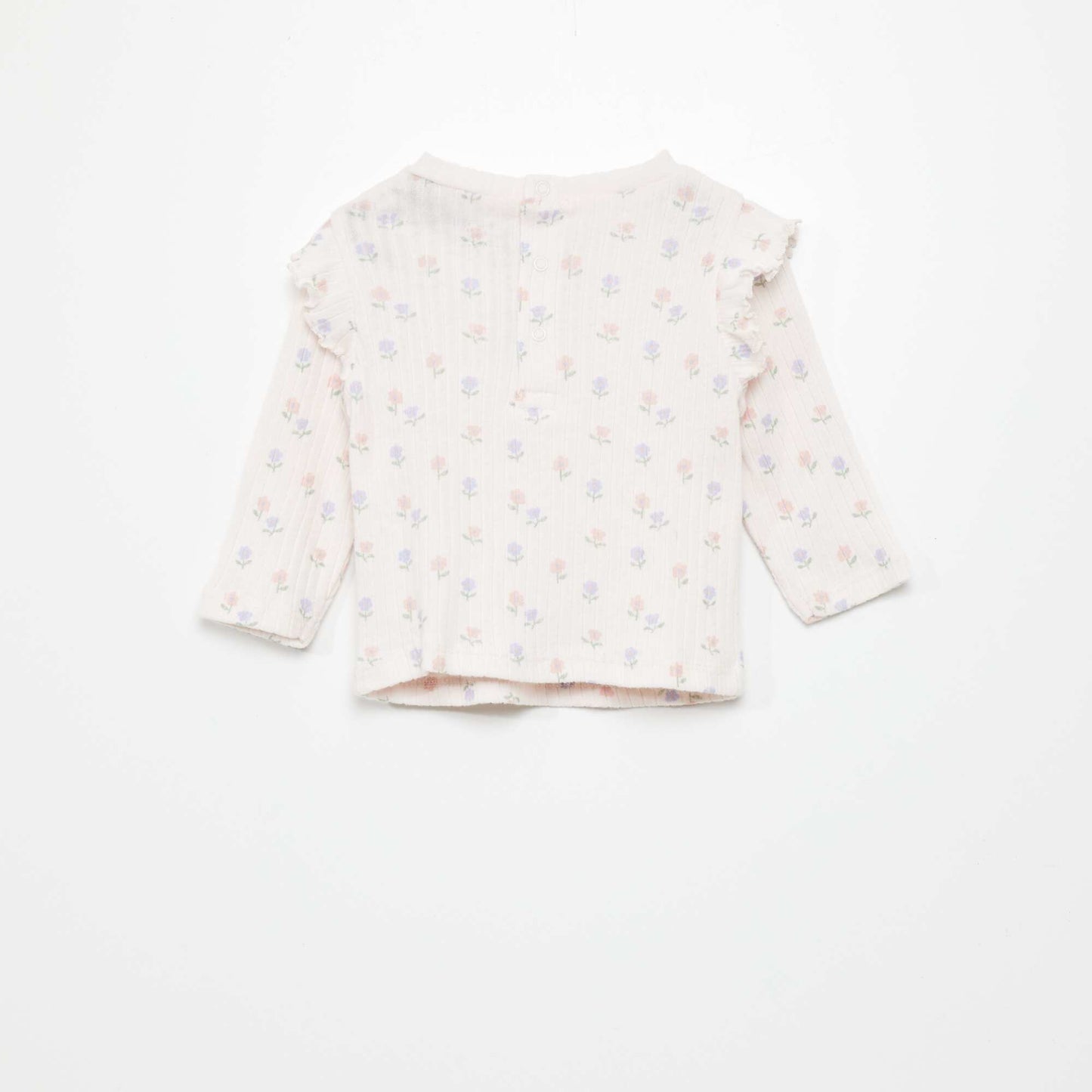 Ruffled ribbed long-sleeved T-shirt PINK