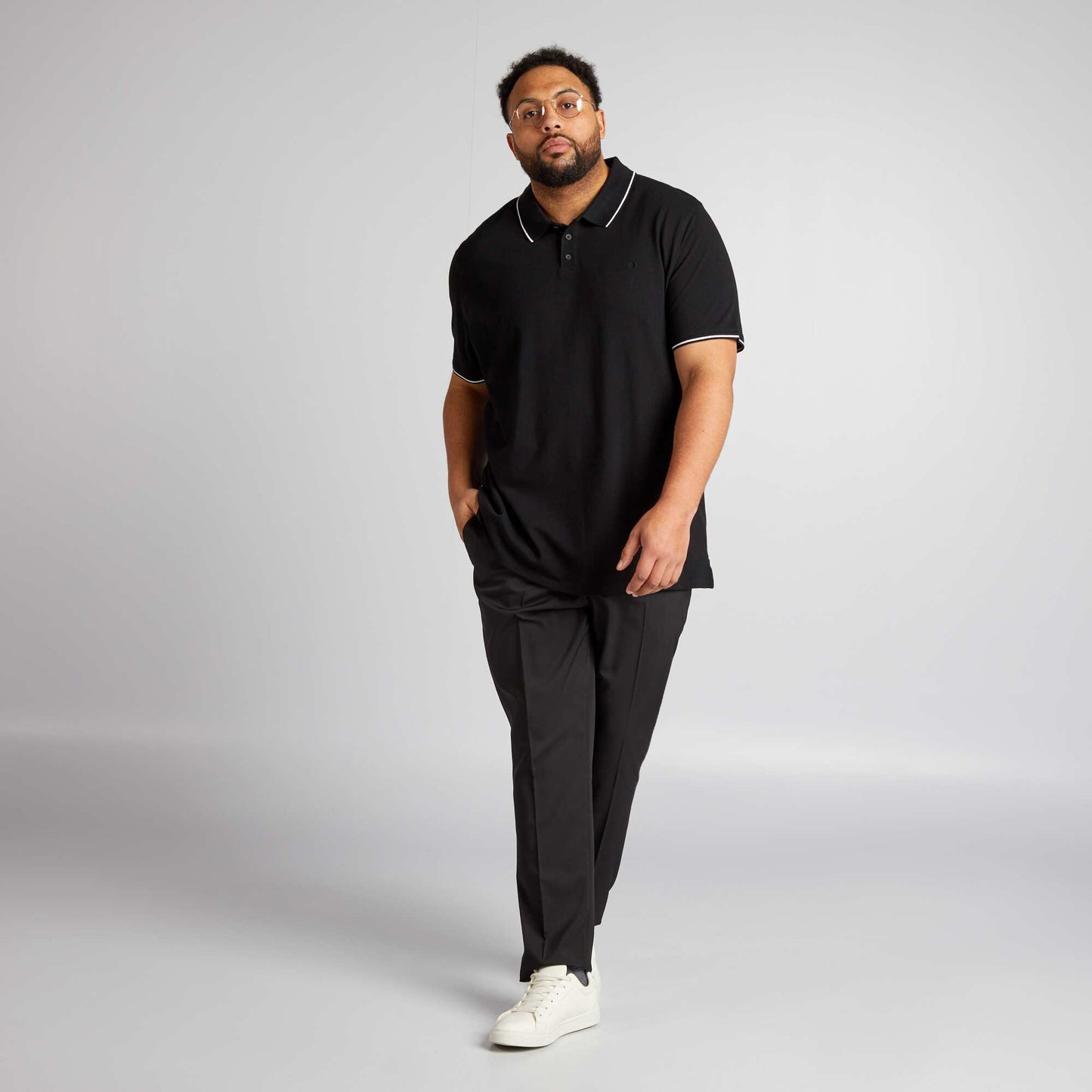 Cotton polo shirt with contrasting details black