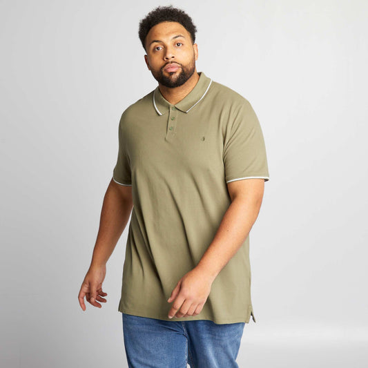 Cotton polo shirt with contrasting details GREEN