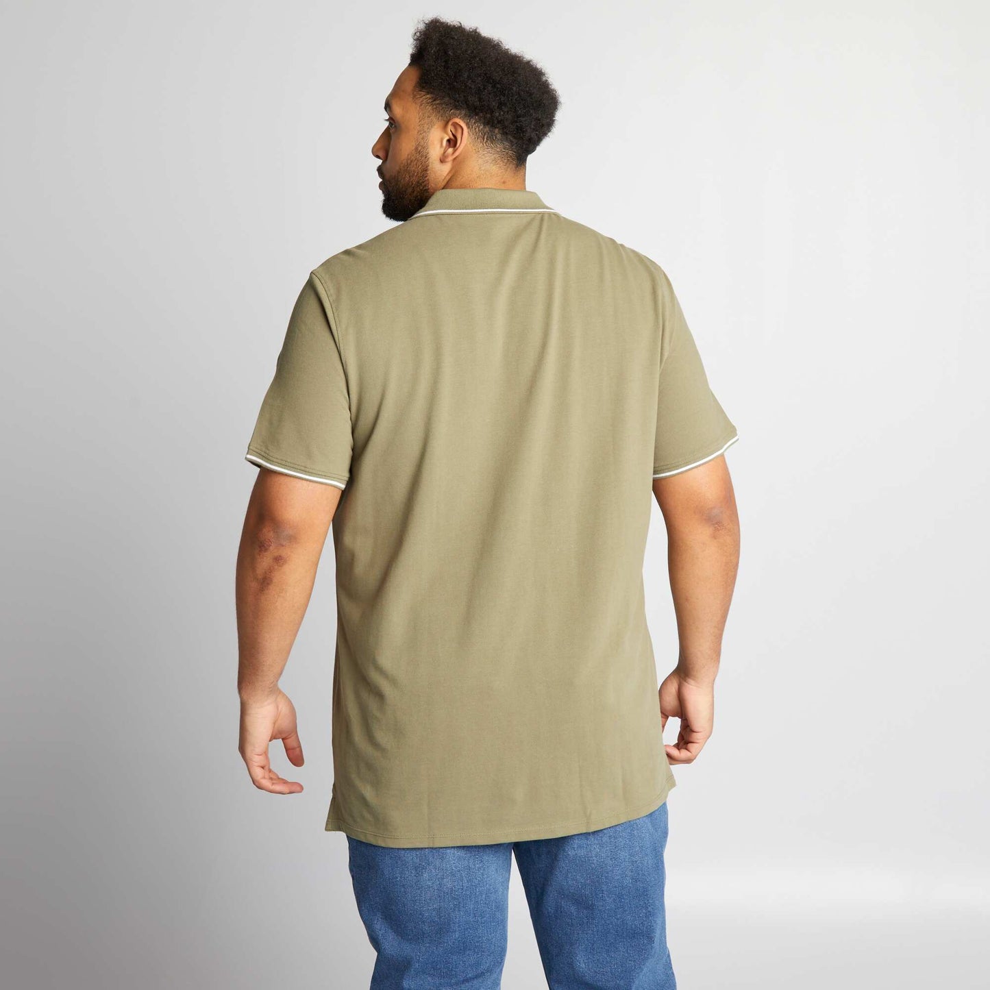 Cotton polo shirt with contrasting details GREEN