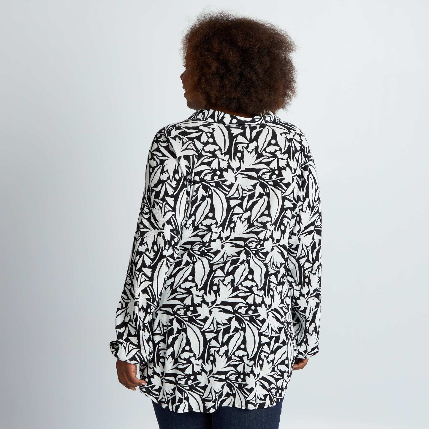 Flowing printed blouse with puff sleeves BLACK