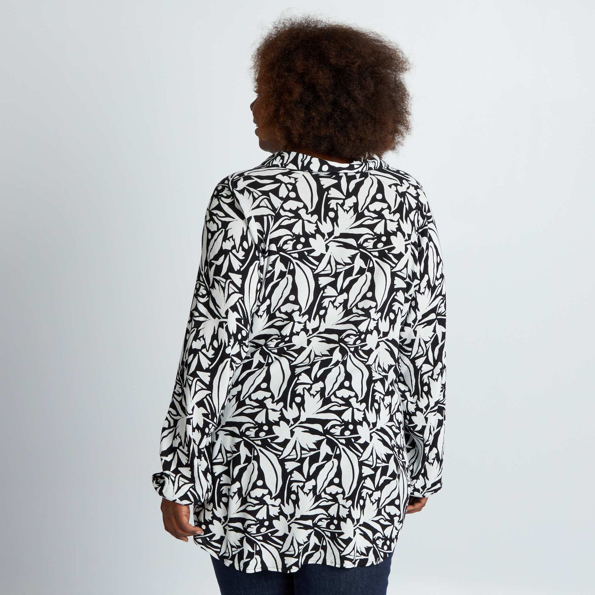 Flowing printed blouse with puff sleeves BLACK
