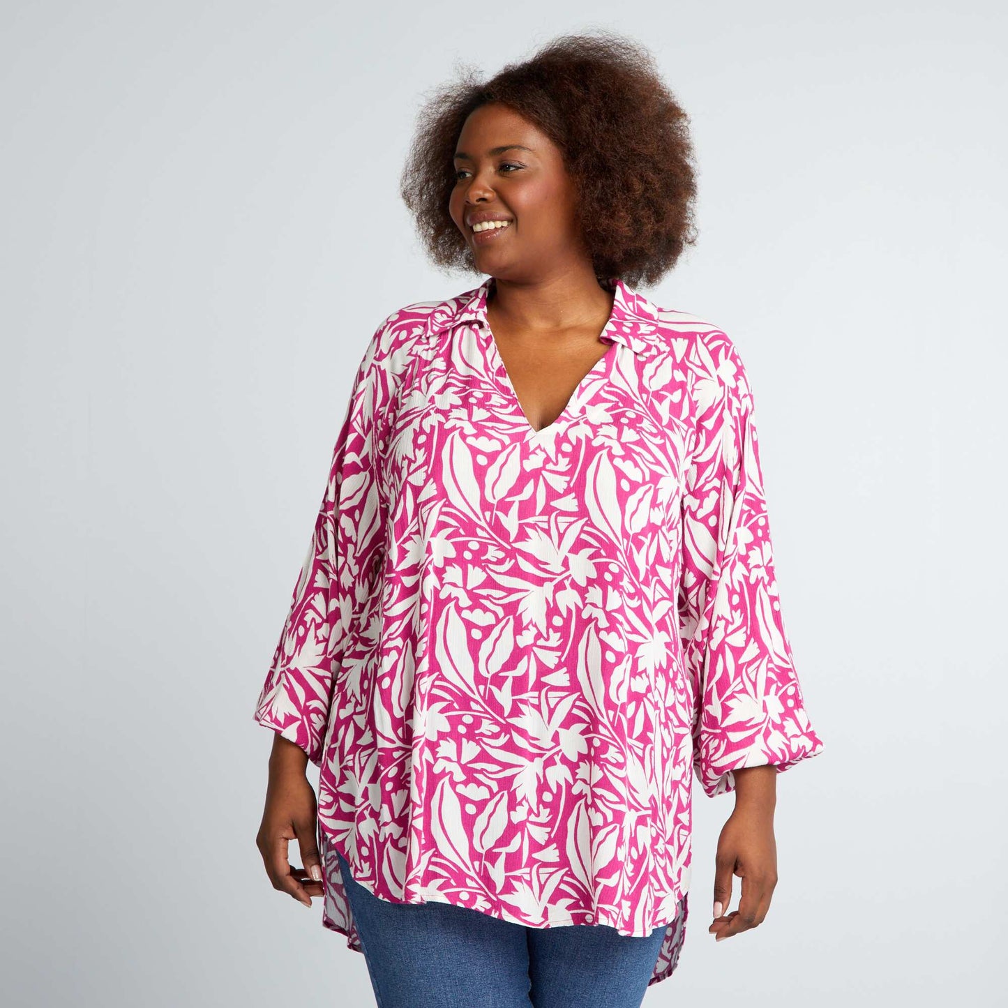 Flowing printed blouse with puff sleeves PINK