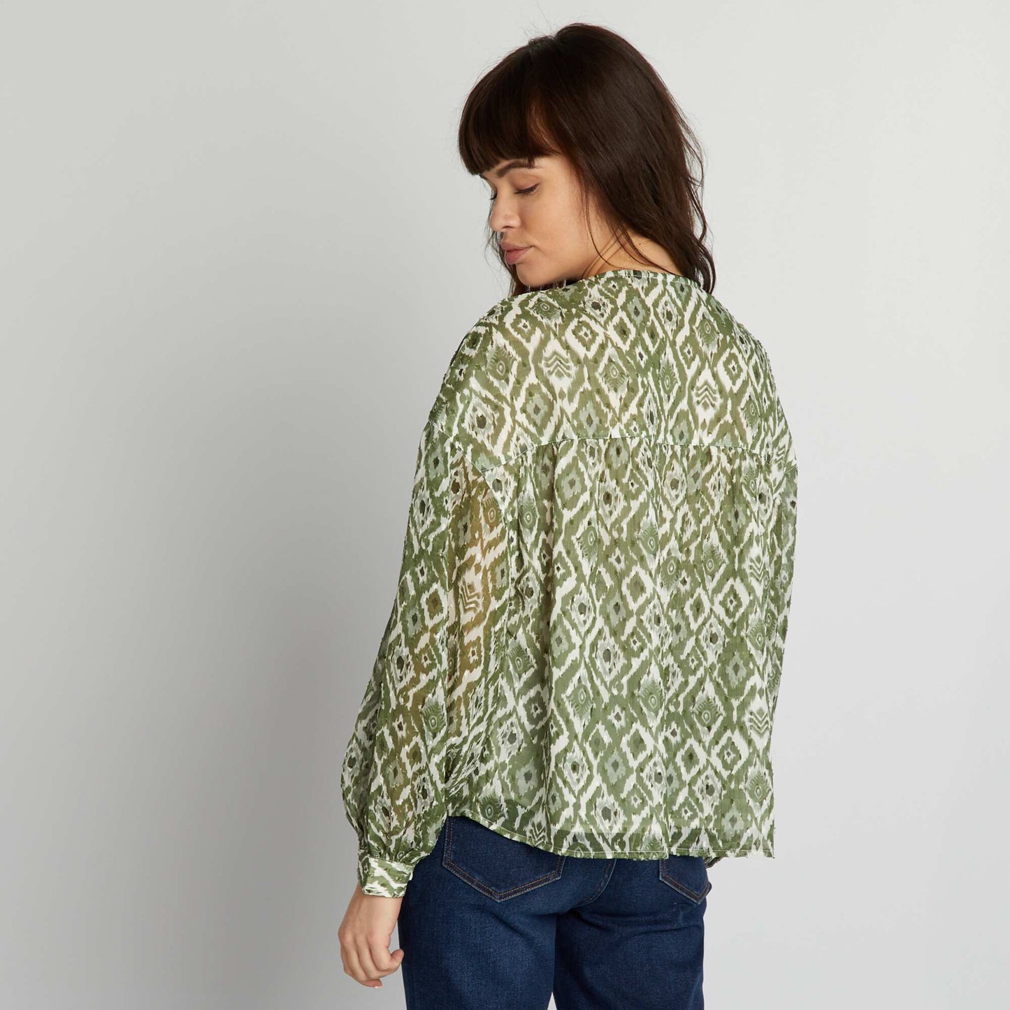 Voile blouse with dotted tulle KHAKI