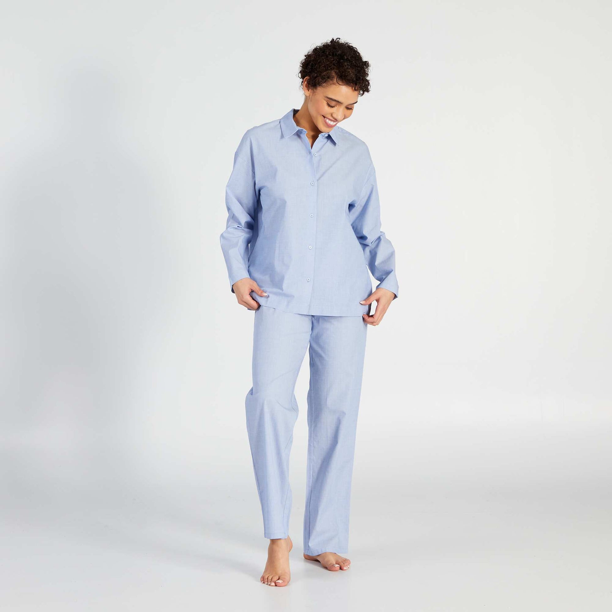 Long pyjama shirt and trousers set - 2-piece set WHITE