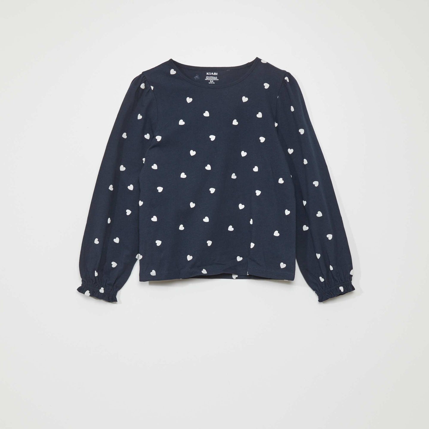 Long-sleeved heart pattern T-shirt BLUE