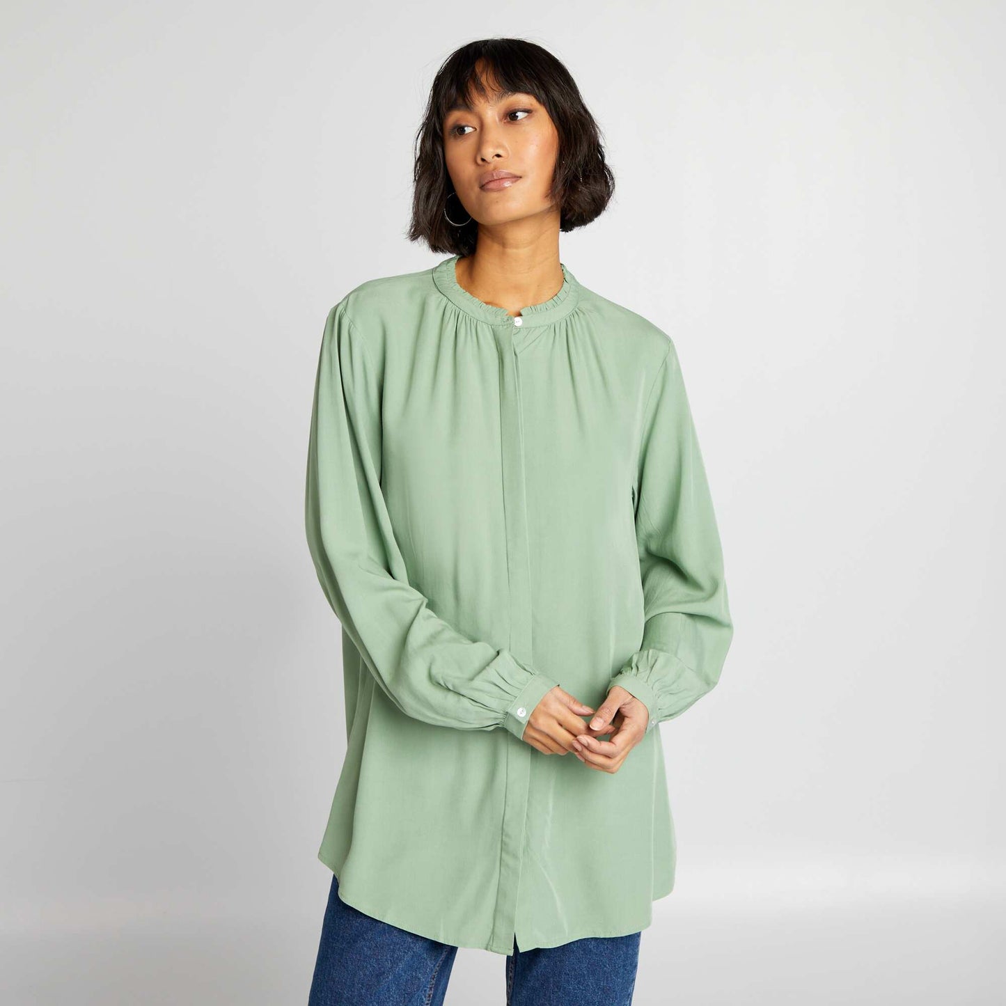 Blouse with mandarin collar GREEN