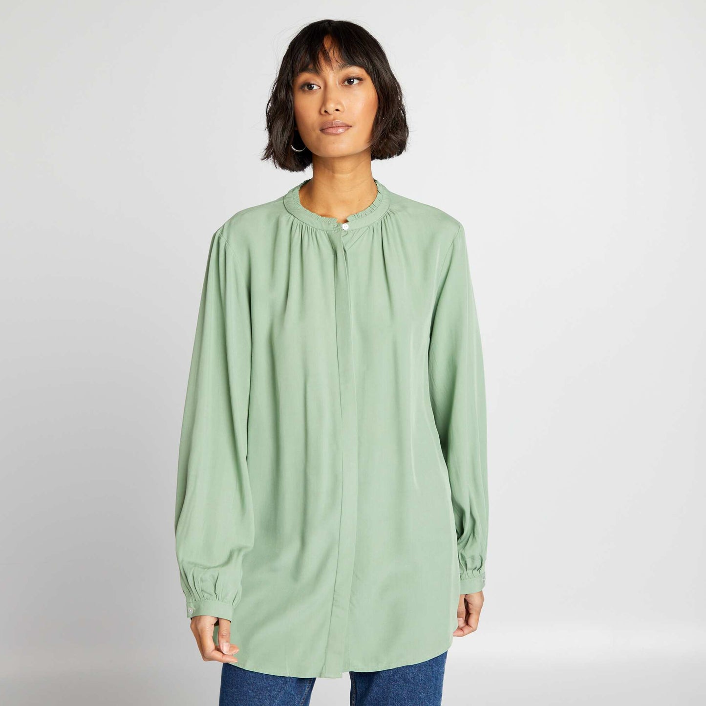 Blouse with mandarin collar GREEN