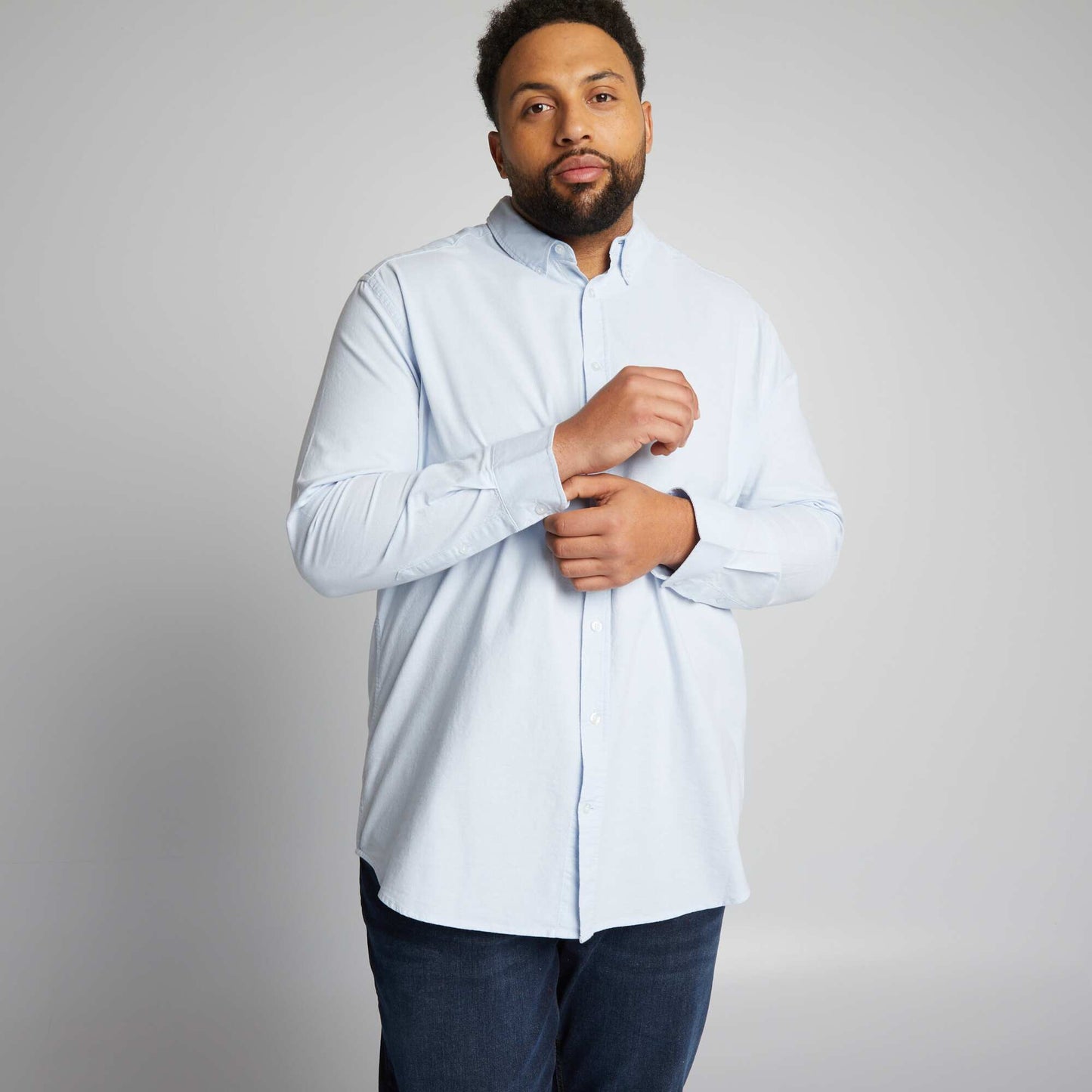 Straight-cut stretch shirt BLUE