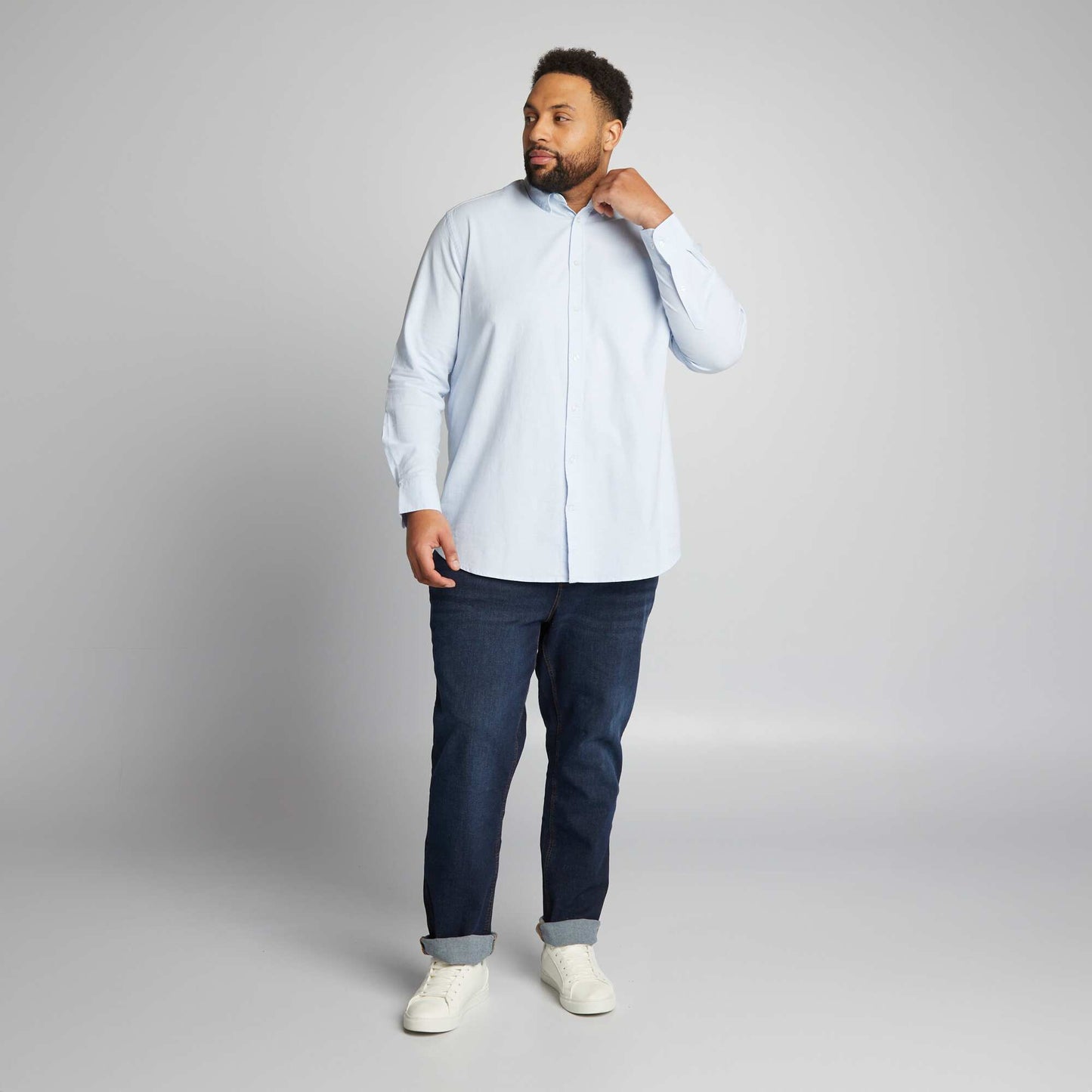 Straight-cut stretch shirt BLUE